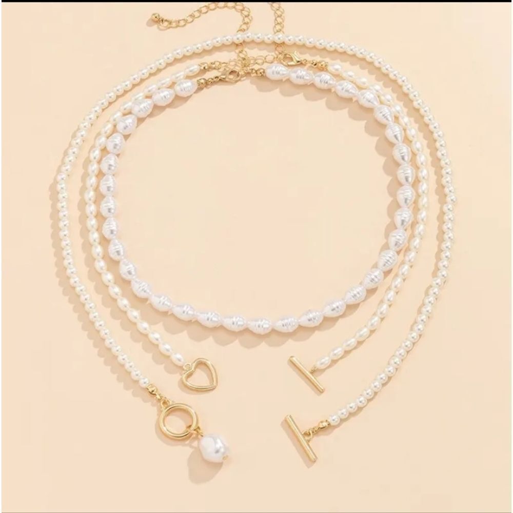 3 for $26 - 3 Layered Baroque Pearl Necklaces Vintage Multi-Layer Pearl … - Picture 5 of 5